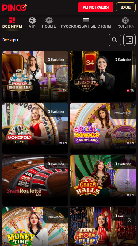 Pinko live casino games