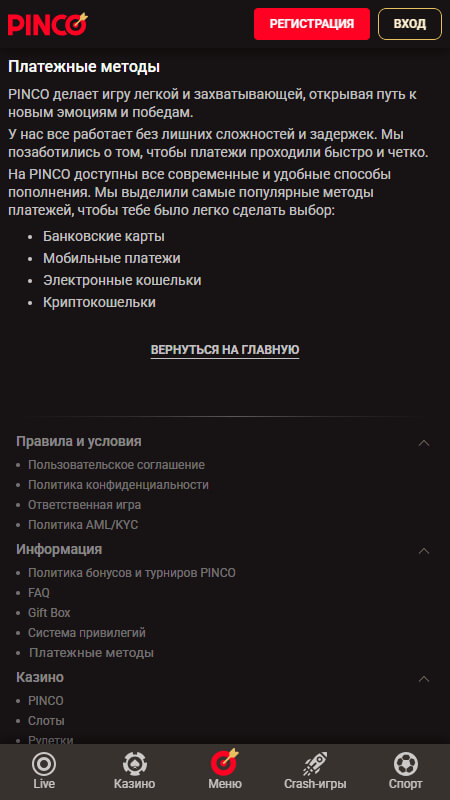 Pinko платежные методы