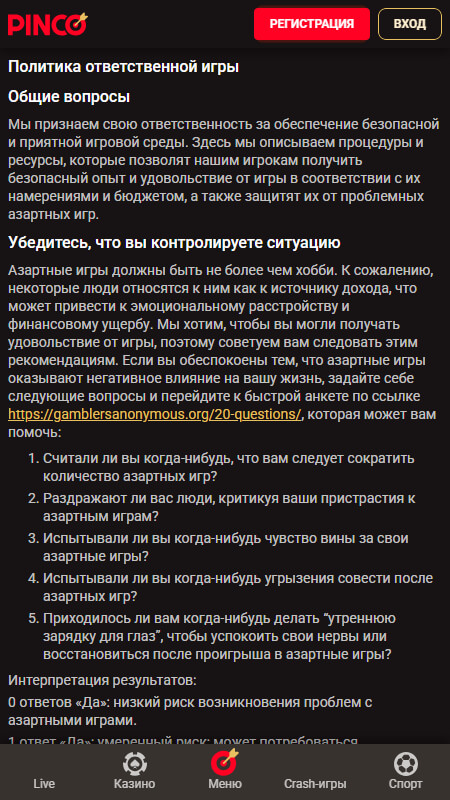 Pinko ответственная игра